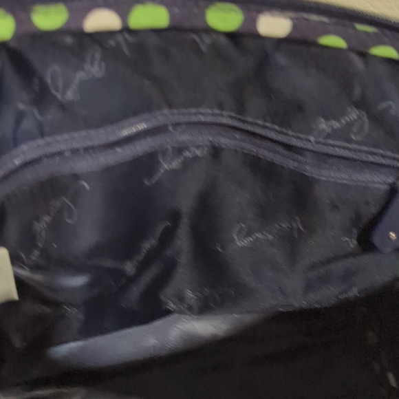 Vera Bradley Navy and Lime Green Polka Dot Tote - Picture 6 of 8